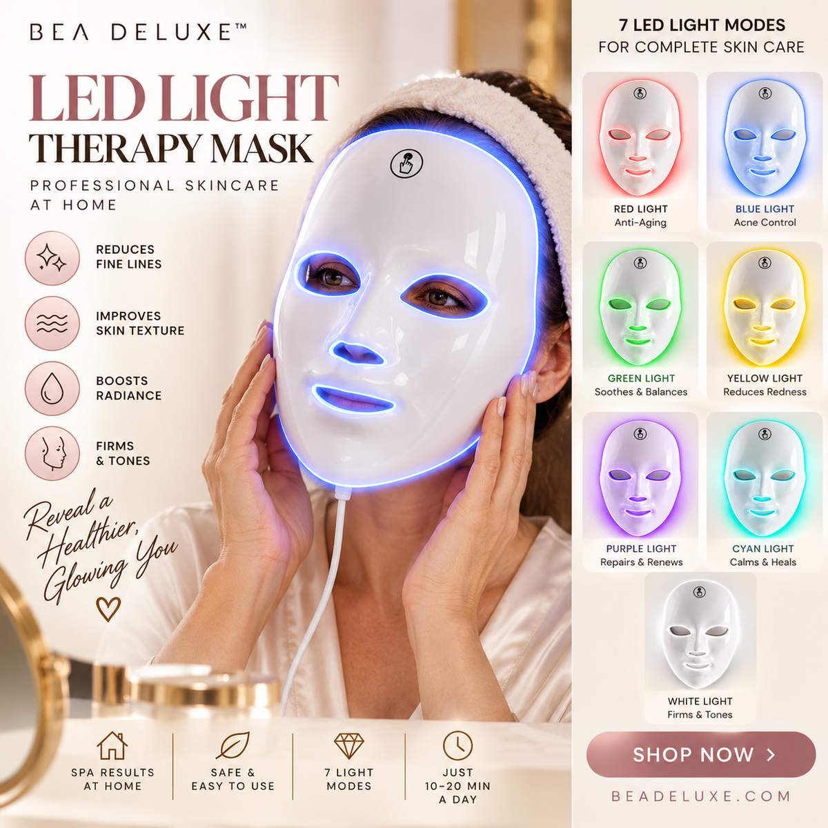 Bea Deluxe™ 7-in-1 LED Photon Therapy Face Mask